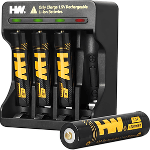 Pilhas AAA Recarregáveis de Iões de Lítio 1,5 V 1200 mWh com Carregador Inteligente de 4 Baias