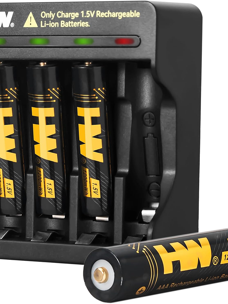 Pilhas AAA Recarregáveis de Iões de Lítio 1,5 V 1200 mWh com Carregador Inteligente de 4 Baias 1