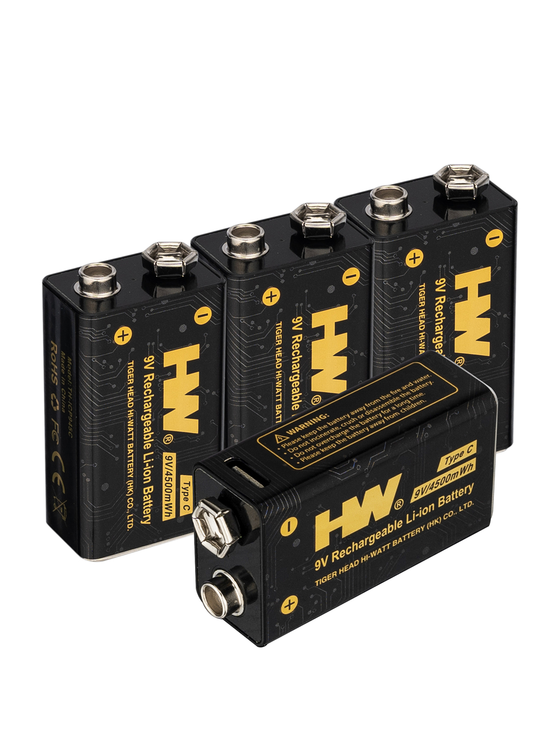 Pilhas Recarregáveis de 9 V de Iões de Lítio com Carregamento USB-C – 4500 mWh 1