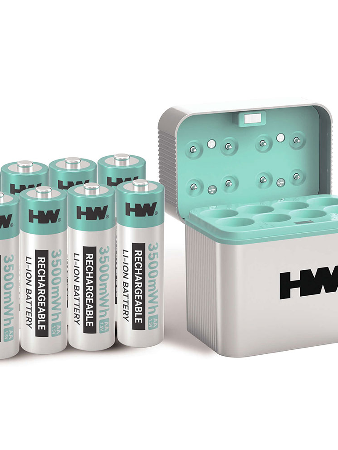 8 Pilhas AA Recarregáveis de Iões de Lítio 1,5 V 3500 mWh com Caixa-Carregador Inteligente (Pack de 8) 1