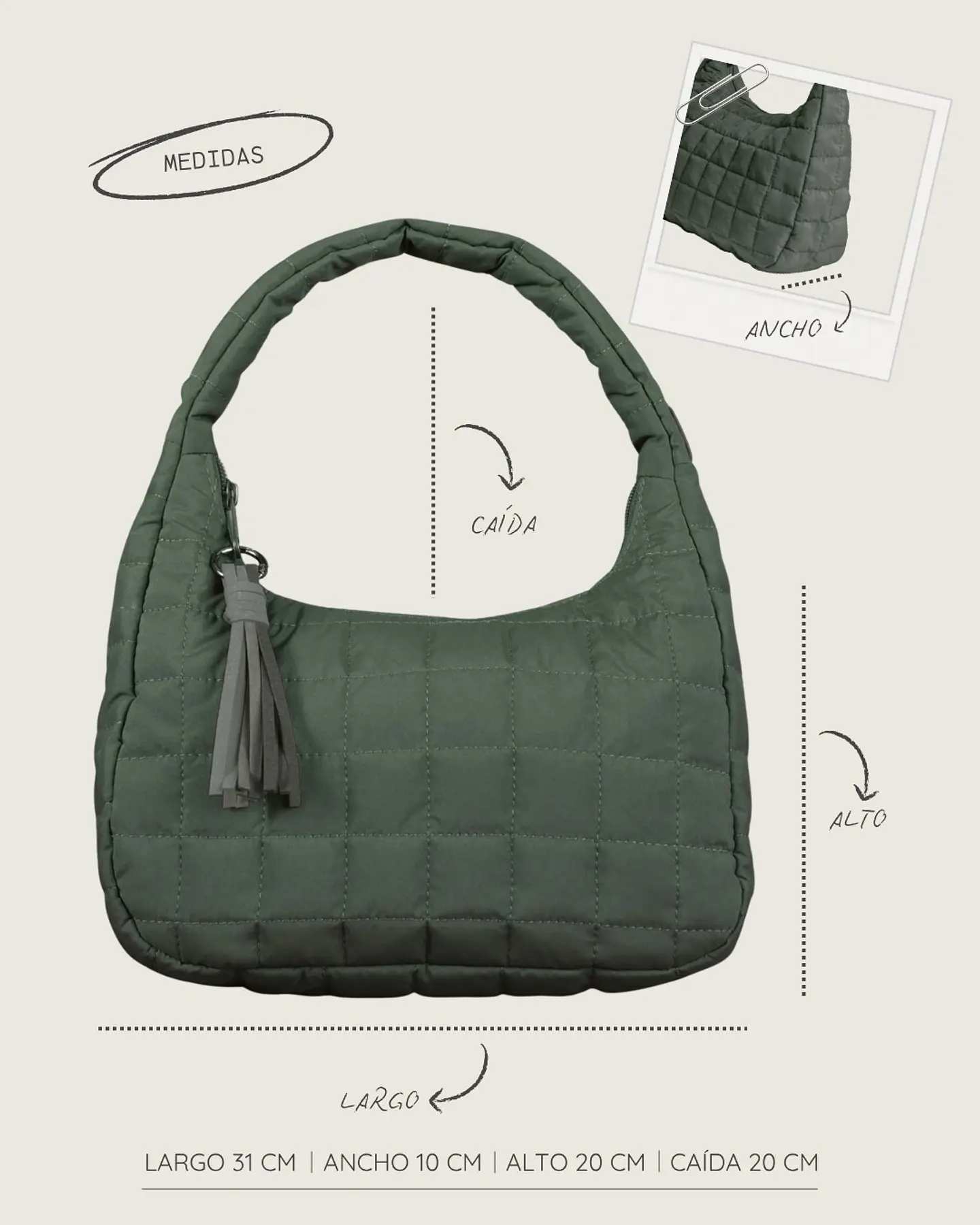 BOLSO HOBE DE HOMBRO M Tela antifluido – verde    3