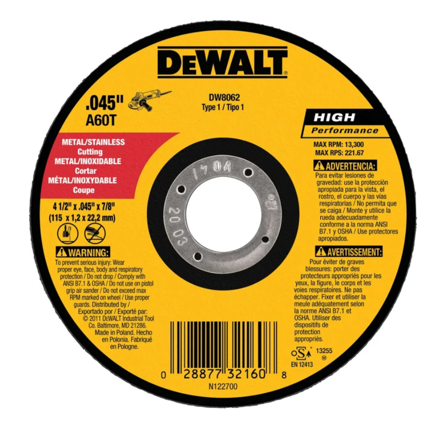 Disco de corte para pulidora No. 4 1/2