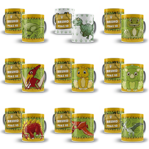 30 Artes Caneca Dinossauro Editável em Corel Draw 3