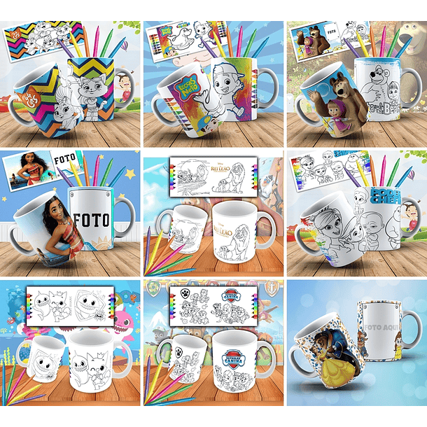 179 Artes para Caneca Personagens para Colorir Arquivo em Jpge/Png 2