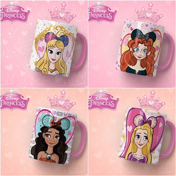 13 Artes para Caneca Princesas Disney Editável em Corel Draw 1