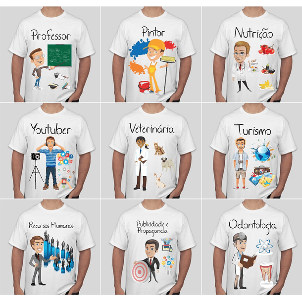 52 Artes para Camisa Profissões e Cursos Masculino Editável em Corel Draw 4