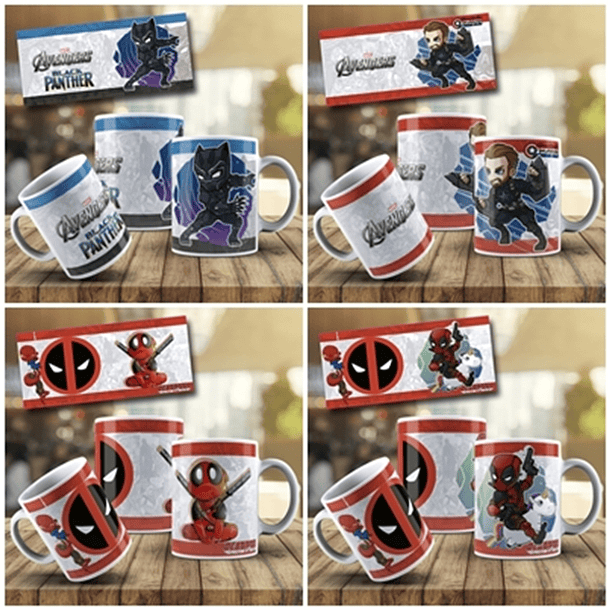 10 Artes Caneca Vingadores Marvel Editável em Photoshop 1