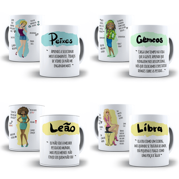 12 Artes para Caneca Signos Editável em Corel Draw 3