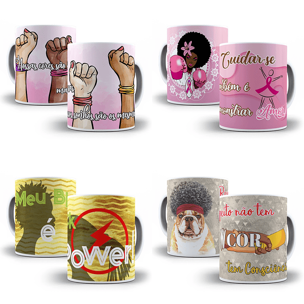 15 Artes para Caneca Beleza Negra Editável em Corel Draw 2