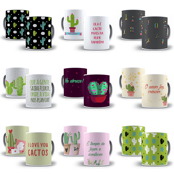 25 Artes para Caneca Cactos Editável em Corel Draw 2