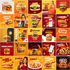 400 Artes Mídias Sociais Hamburgueria Editáveis Photoshop