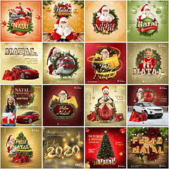 130 Artes para Natal Mídias Sociais Editáveis Photoshop + Png