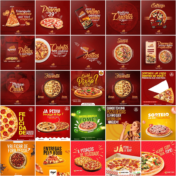 300 Artes Mídias Sociais Pizzaria Editáveis Photoshop + Png 1