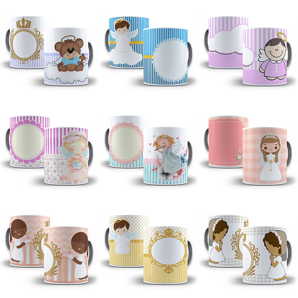 80 Artes para Caneca Batizado Batismo Editável em Photoshop e Corel Draw 2