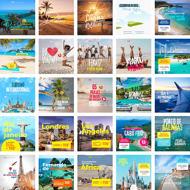 Pack Canva Agência de Turismo Viagens Templates Editáveis 50 Artes + Bônus 1