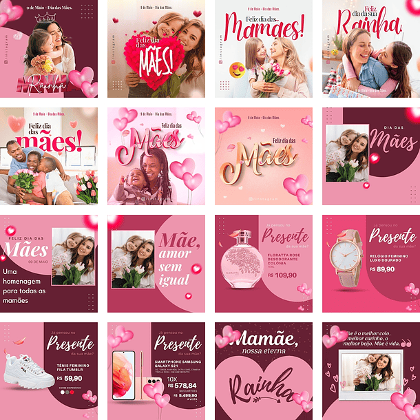 Pack Canva Dia das Mães Templates Editáveis 42 Artes + Bônus 1