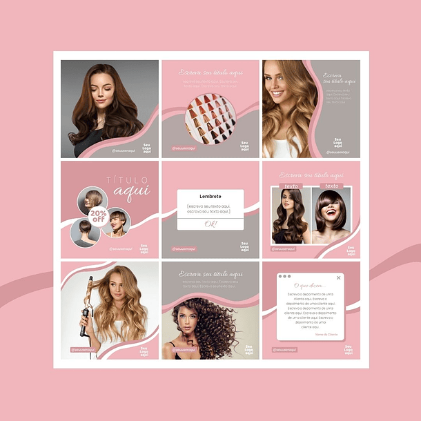 Pack Canva Salão de Beleza Feminino Templates Editáveis 10 Artes + Bônus 1