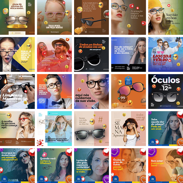 Pack Canva Óticas Oftalmologista Templates Editáveis 340 Artes + Bônus 3