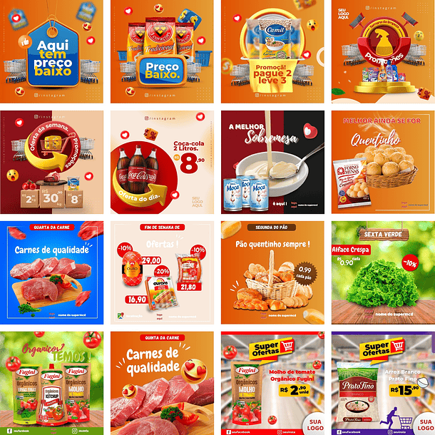 Pack Canva Supermercado Mercado Templates Editáveis 32 Artes + Bônus 2