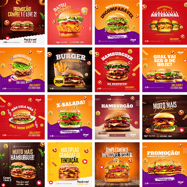 Pack Canva Hamburgueria Templates Editáveis 36 Artes + Bônus 1