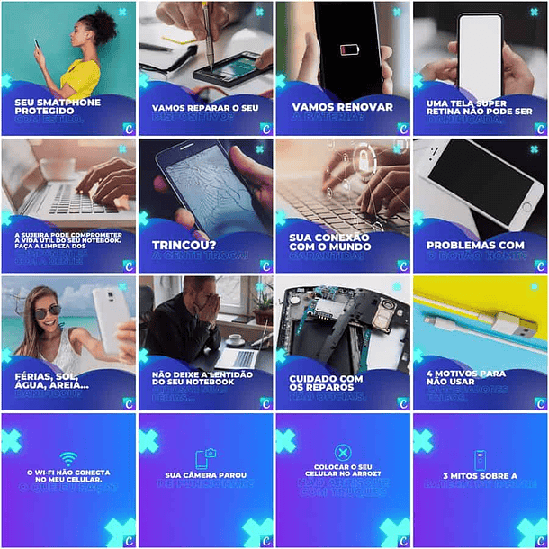 Pack Canva Assistência Técnica Celular Templates Editáveis 200 Artes + Legendas 2