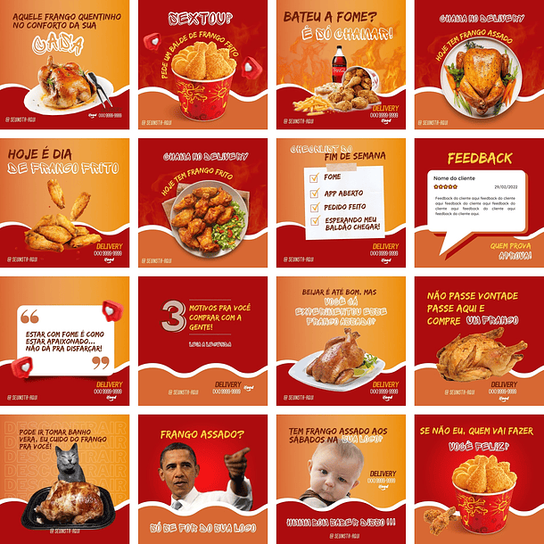 Pack Canva Frango Assado e Frito Templates Editáveis 100 Artes + Bônus 4