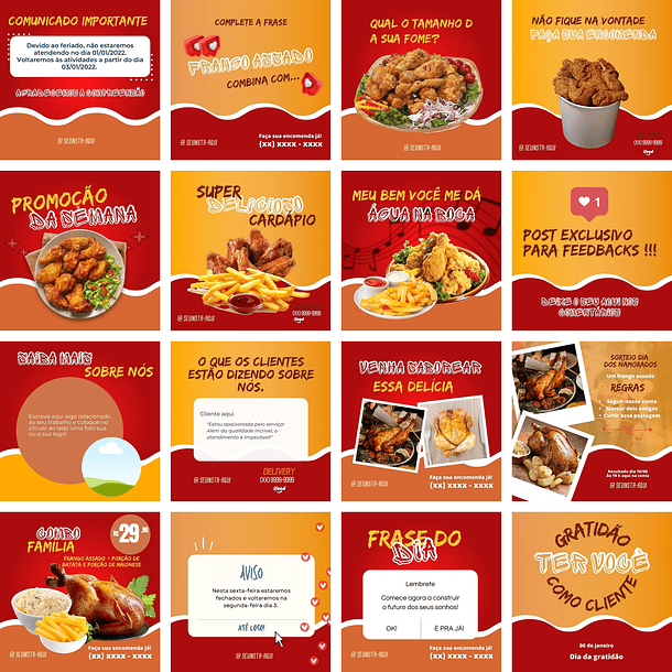 Pack Canva Frango Assado e Frito Templates Editáveis 100 Artes + Bônus 5