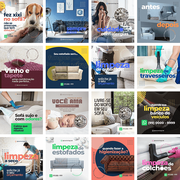 Pack Canva Limpeza de Estofados Templates Editáveis 30 Artes + Bônus 2