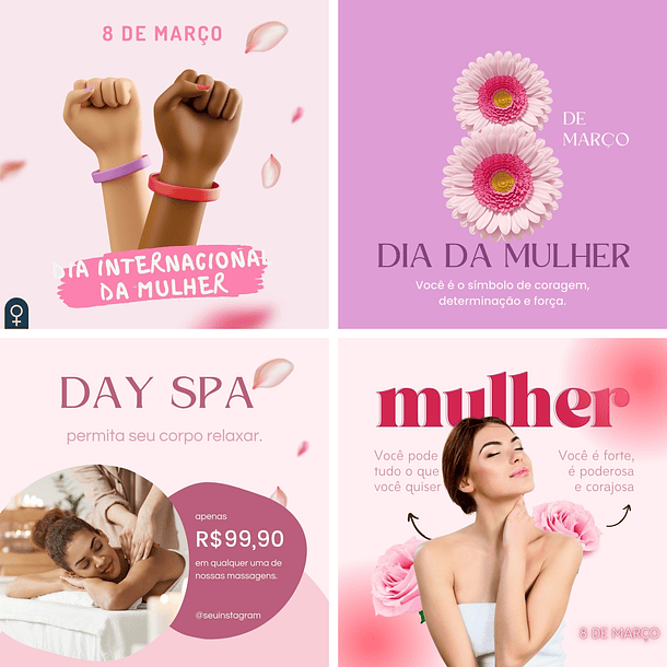 Pack Canva Dia das Mulheres Templates Editáveis 10 Artes + Bônus 2