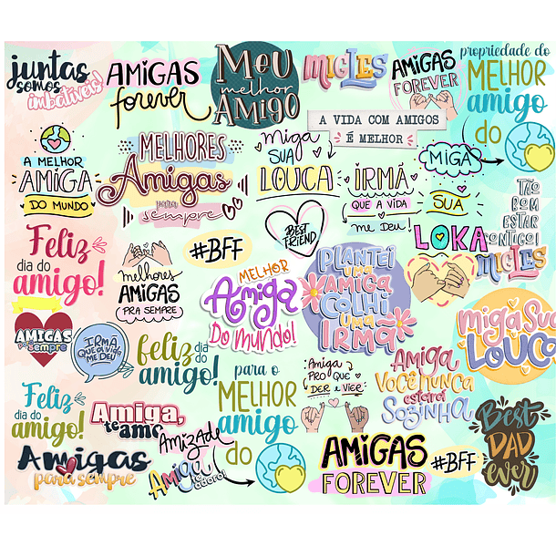 Kit Digital Lettering Frases Amizade Amigos Arquivos sem fundo Png  1