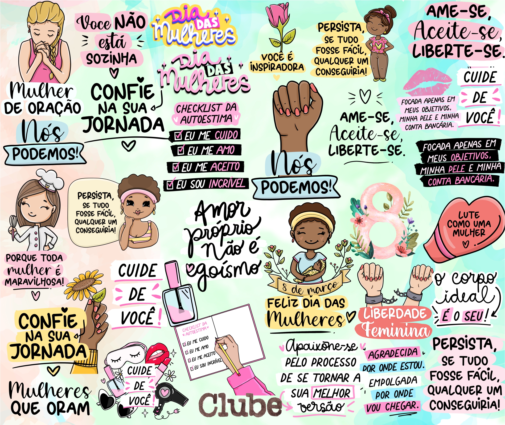 Kit Digital Lettering Frases Dia das Mulheres Arquivos sem fundo Png 1