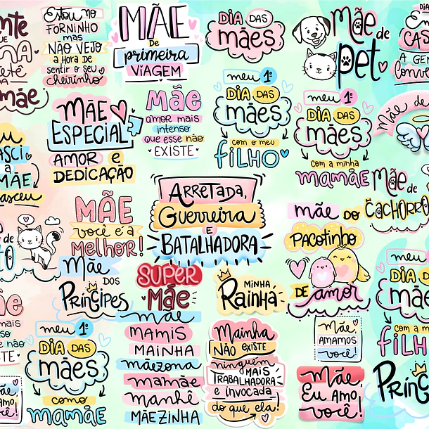 Kit Digital Lettering Frases Dia das Mães Arquivos sem fu...