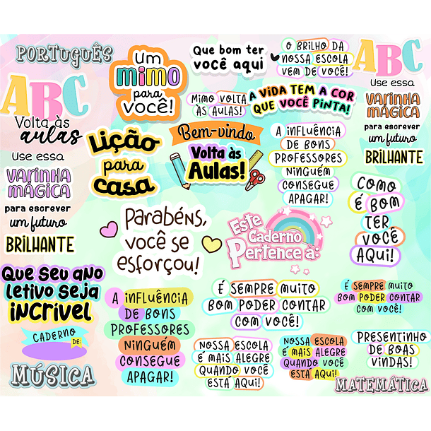 Kit Digital Lettering Frases Volta às Aulas Arquivos sem fundo Png 2