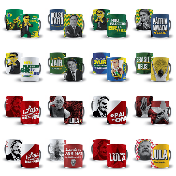 Pacote Combo 36 Artes Caneca Lula e Bolsonaro Arquivos Sublimação Png 1