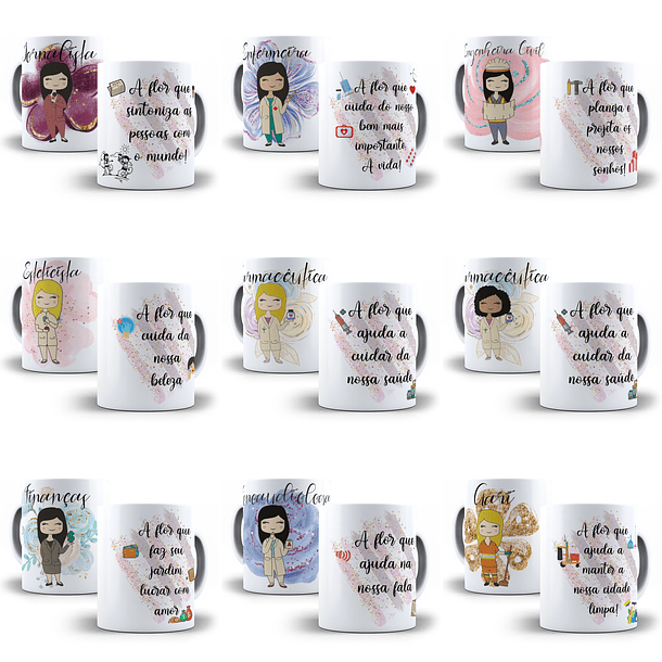 29 Artes para Caneca Profissão Feminina Editável em Corel Draw 2