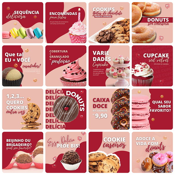 Pack Canva Doceria Doce Templates Editável 24 Artes + Bônus 1