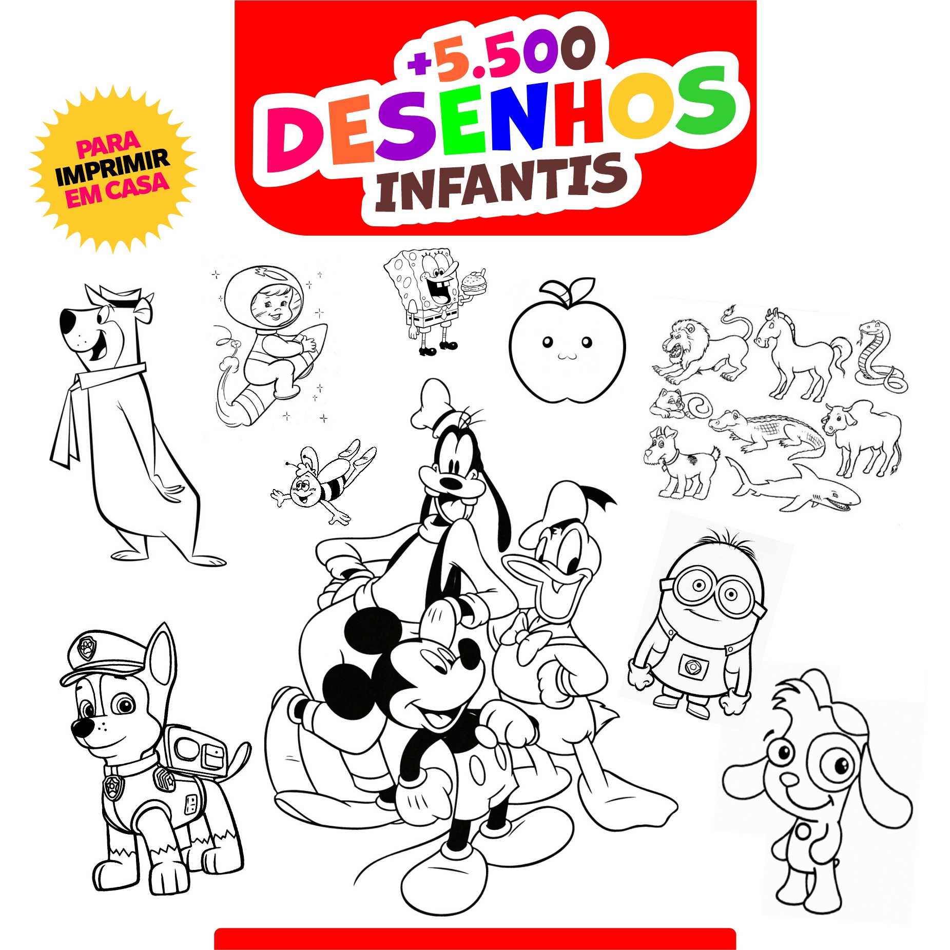 5.500 Desenhos Infantil para Colorir Pintar e Imprimir - Arquivos Prontos
