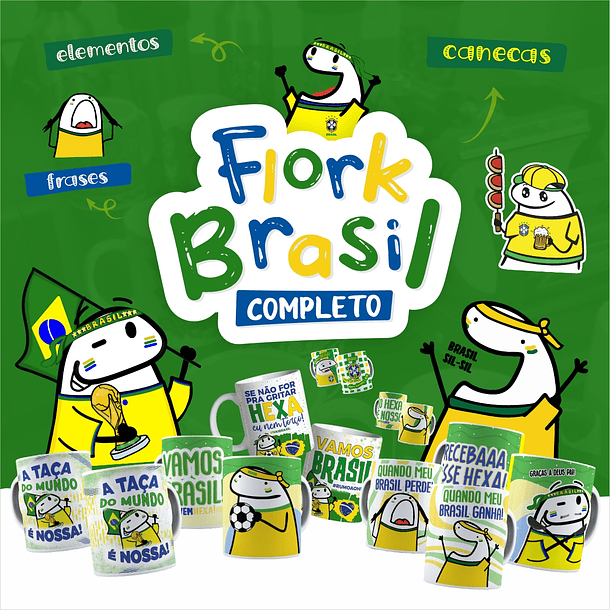 Kit Artes Canecas Flork Brasil Copa do Mundo 2022 Completo 7