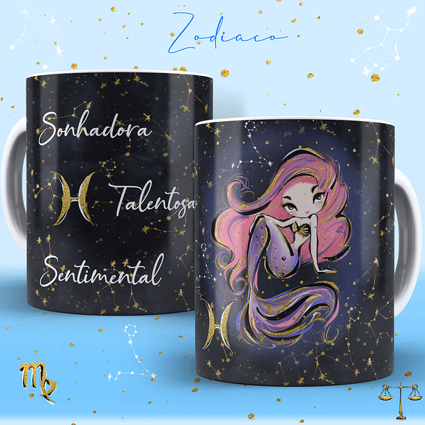 12 Artes para Caneca Signos Feminino Editável em Corel Draw 7