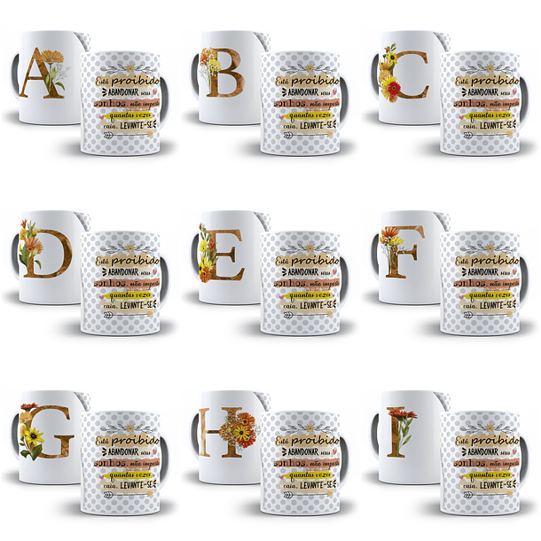 26 Arte para Caneca Alfabeto Floral Margarida em CorelDraw + Jpg  1