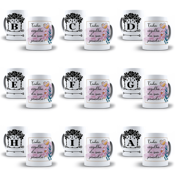 26 Arte para Caneca Alfabeto Monograma Flores em CorelDraw + Jpg  2