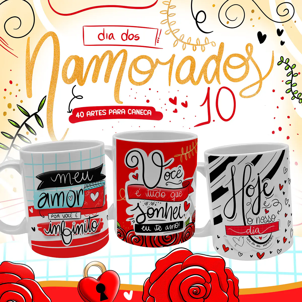 40 Artes Caneca Dia dos Namorados + Elementos Frases Png