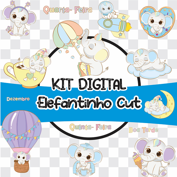 Kit Digital Elefantinho Cut em Png  1