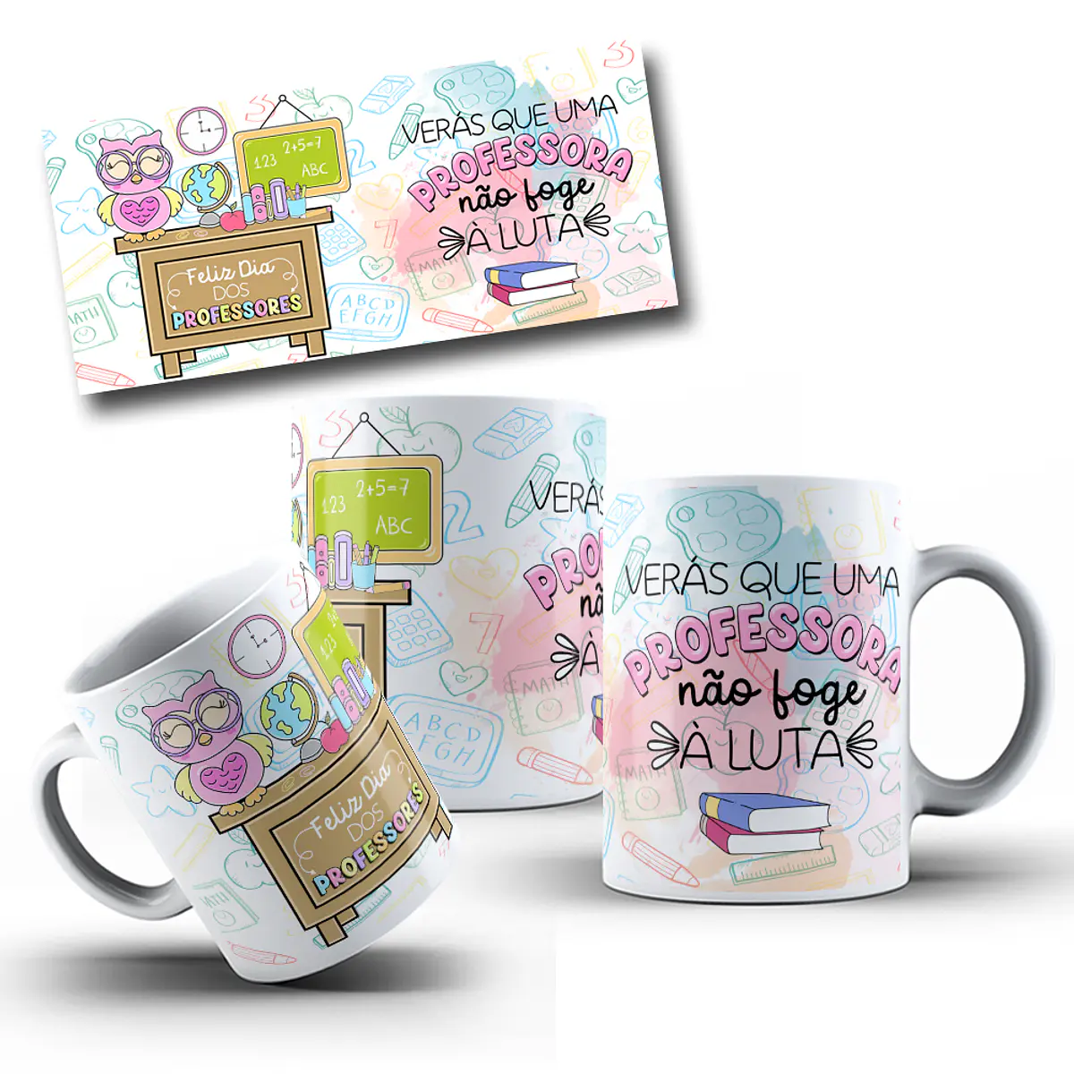 10 Artes Caneca Dia dos Professores Arquivo Editável + Png
