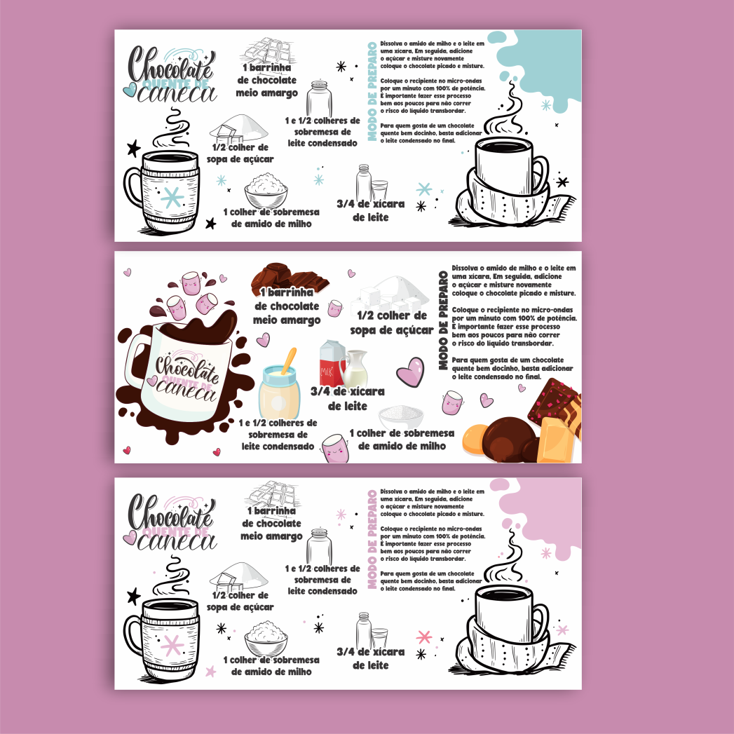 3 Artes para Caneca Receita Chocolate Quente Editável + Png 2