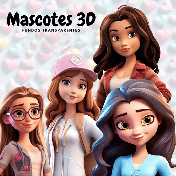 Kit Digital Mulheres Mulher Meninas Mascotinhas 3D em Png  2