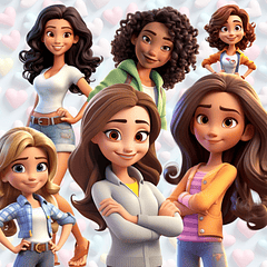 Kit Digital Mulheres Mulher Meninas Mascotinhas 3D em Png 