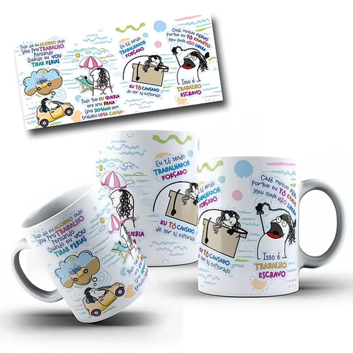 Arte Caneca Flork Todo dia eu acordo cedo vou pro trabalho p