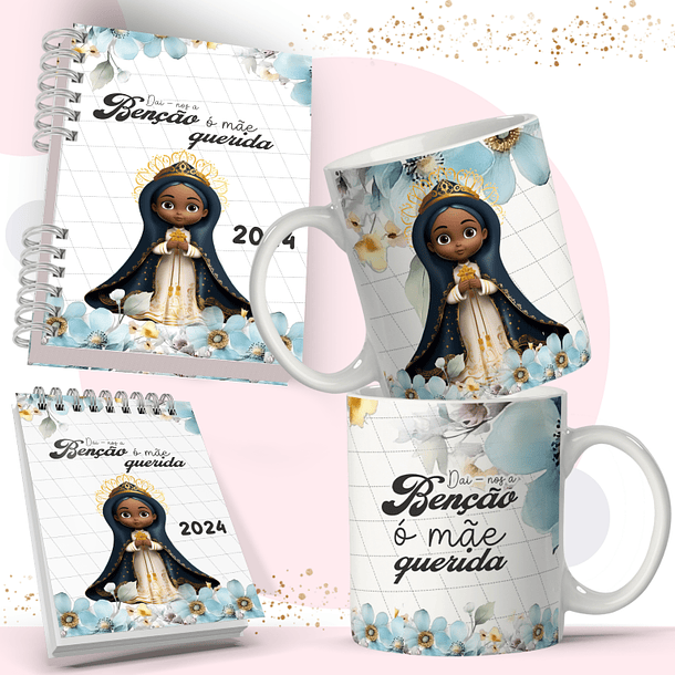 Arte Caneca e Bloquinho Nossa Senhora Aparecida em Corel Draw 4