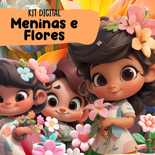 Kit Digital Meninas e Flores 3D Arquivos em Png 1